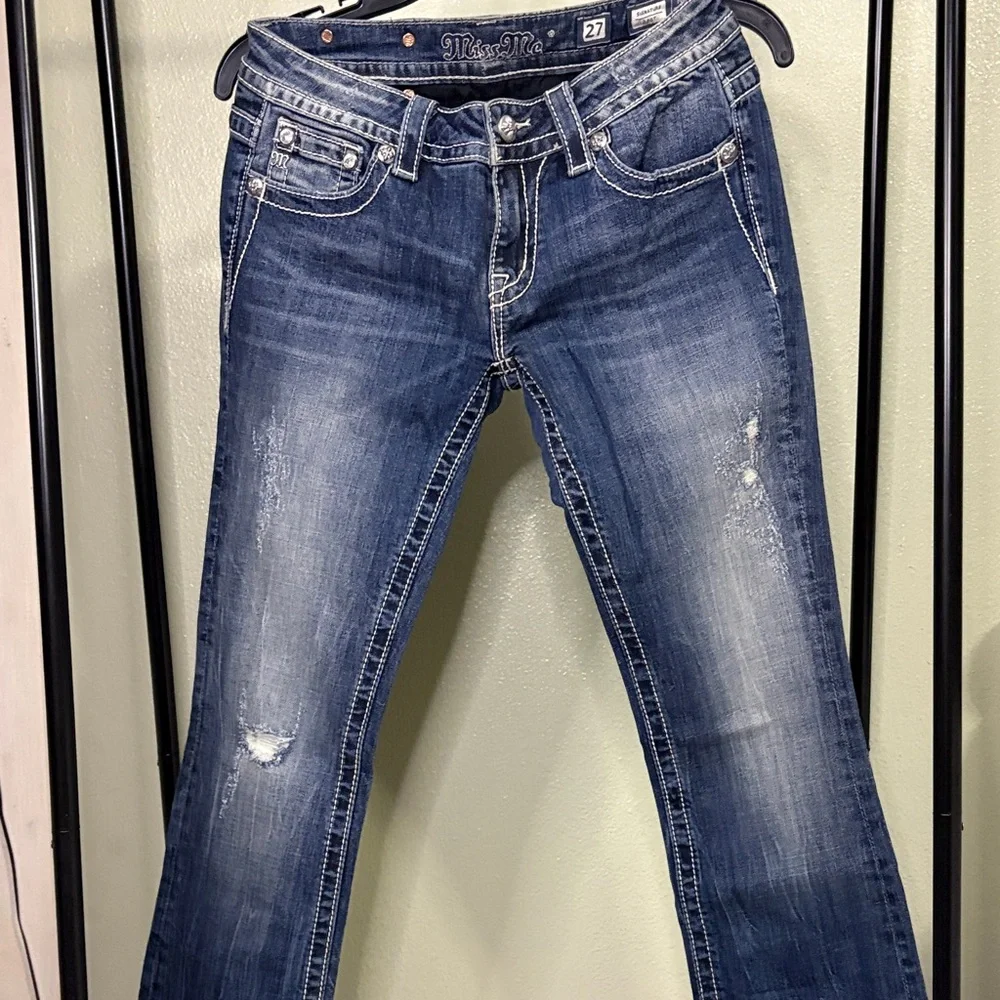 Miss Me Women's Distressed Blue Boot Cut Jeans - Picture 4 of 9